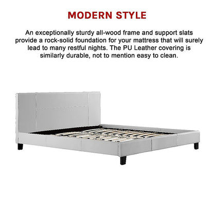 King PU Leather Bed Frame White - Cosy Abode