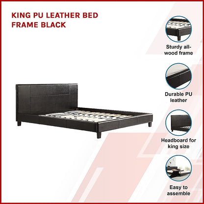 King PU Leather Bed Frame Black - Cosy Abode