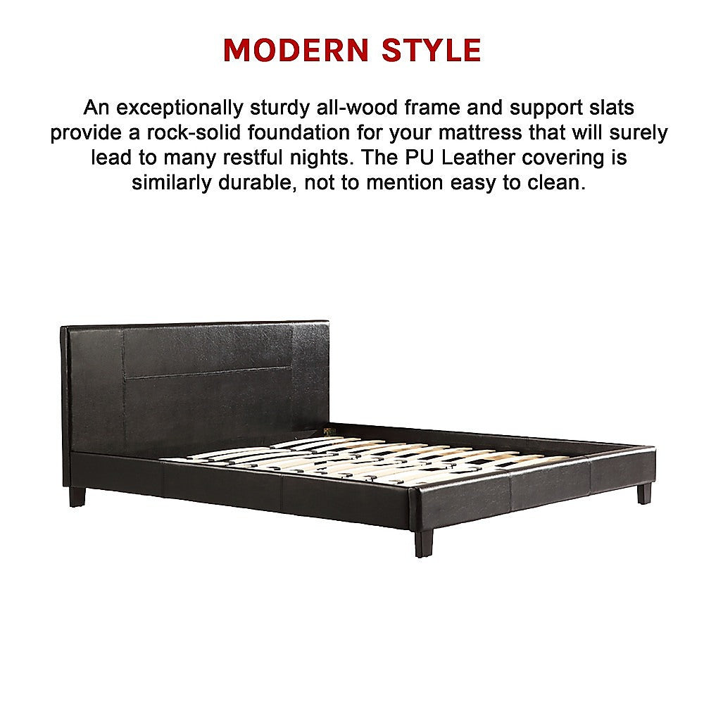 King PU Leather Bed Frame Black - Cosy Abode