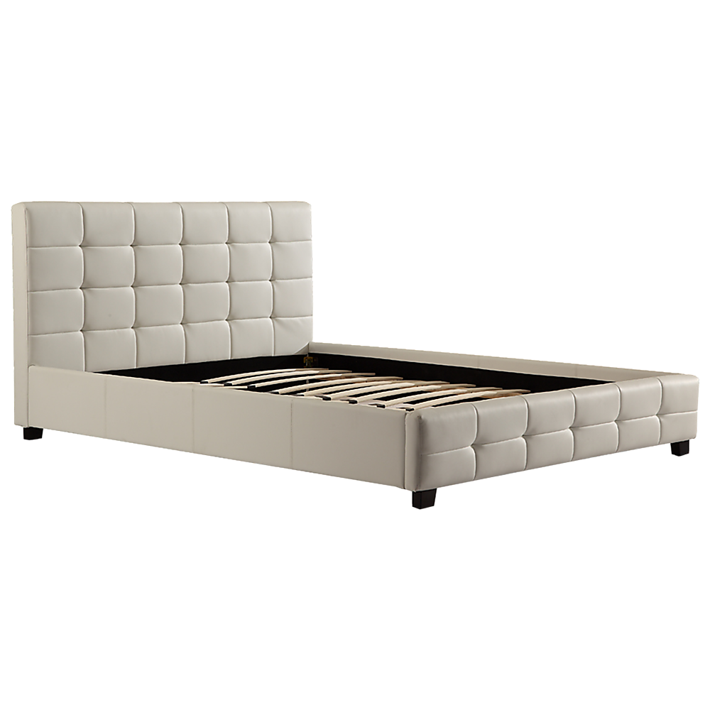 Double PU Leather Deluxe Bed Frame White - Cosy Abode
