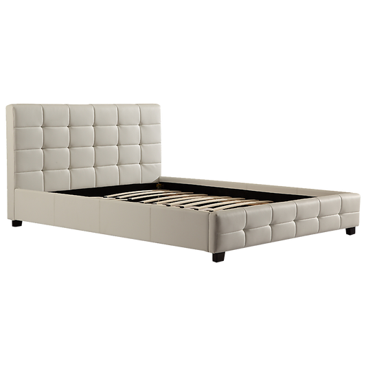 Double PU Leather Deluxe Bed Frame White - Cosy Abode