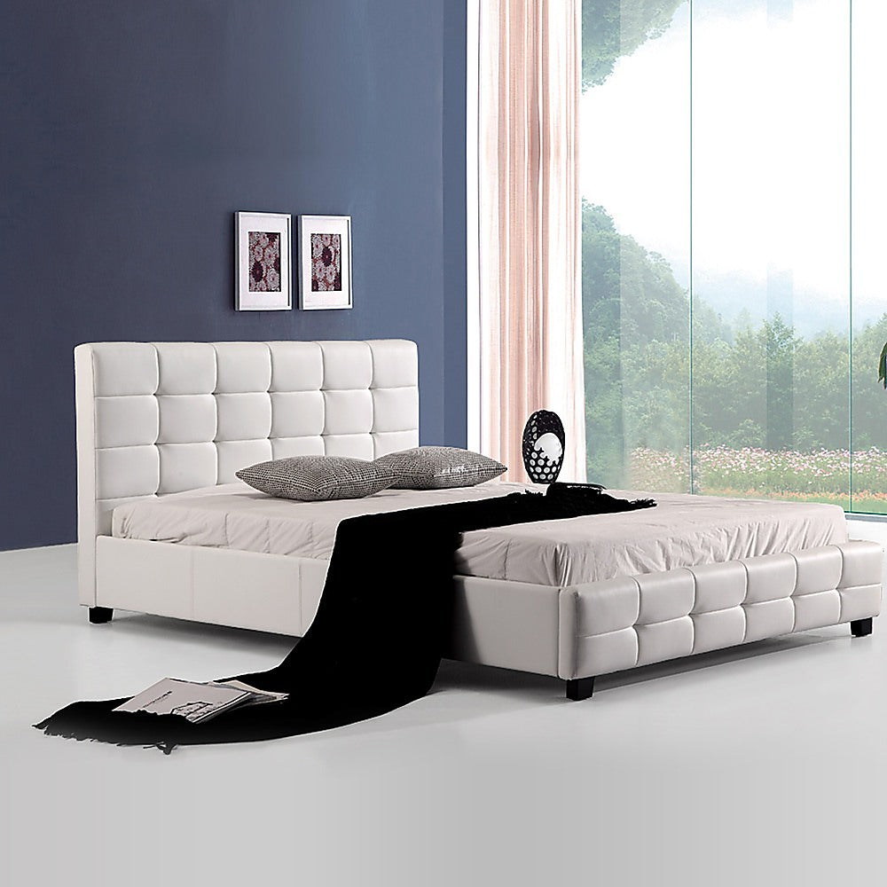 Double PU Leather Deluxe Bed Frame White - Cosy Abode
