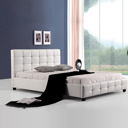Double PU Leather Deluxe Bed Frame White - Cosy Abode