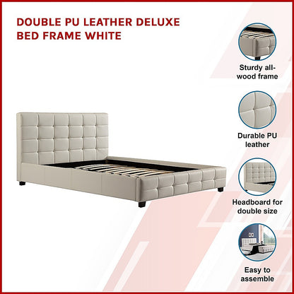 Double PU Leather Deluxe Bed Frame White - Cosy Abode