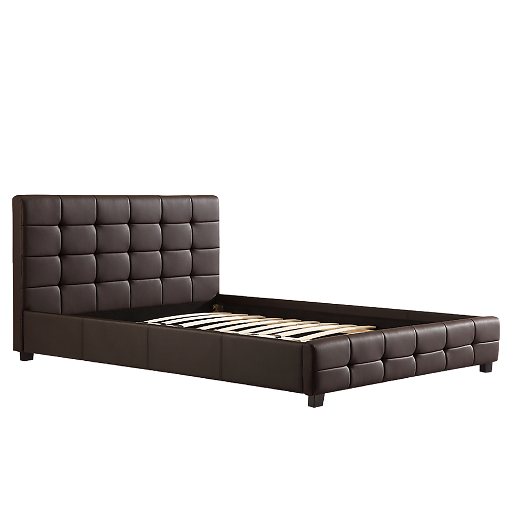 Double PU Leather Deluxe Bed Frame Brown - Cosy Abode