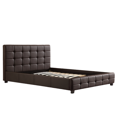 Double PU Leather Deluxe Bed Frame Brown - Cosy Abode