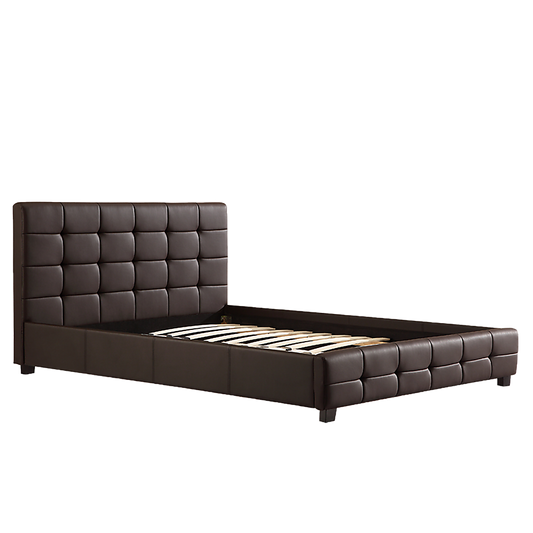 Double PU Leather Deluxe Bed Frame Brown - Cosy Abode