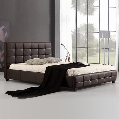 Double PU Leather Deluxe Bed Frame Brown - Cosy Abode