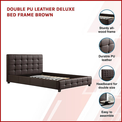 Double PU Leather Deluxe Bed Frame Brown - Cosy Abode