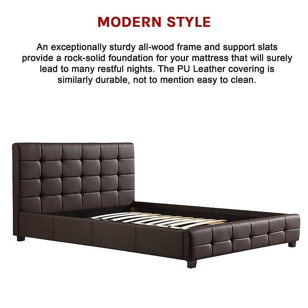 Double PU Leather Deluxe Bed Frame Brown - Cosy Abode