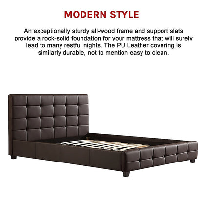 Double PU Leather Deluxe Bed Frame Brown - Cosy Abode