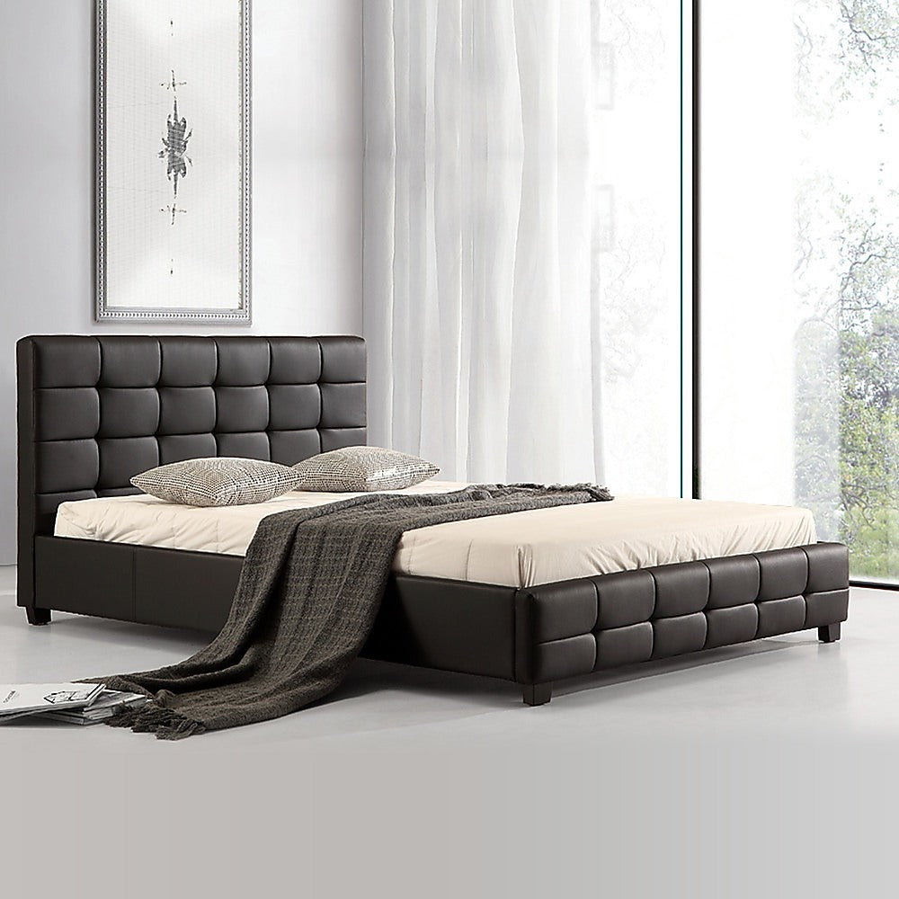 Double PU Leather Deluxe Bed Frame Black - Cosy Abode