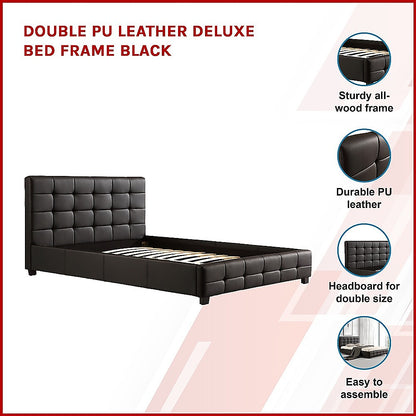 Double PU Leather Deluxe Bed Frame Black - Cosy Abode