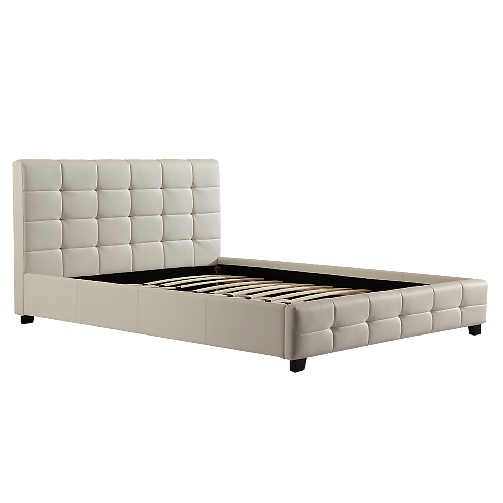 Queen PU Leather Deluxe Bed Frame White - Cosy Abode