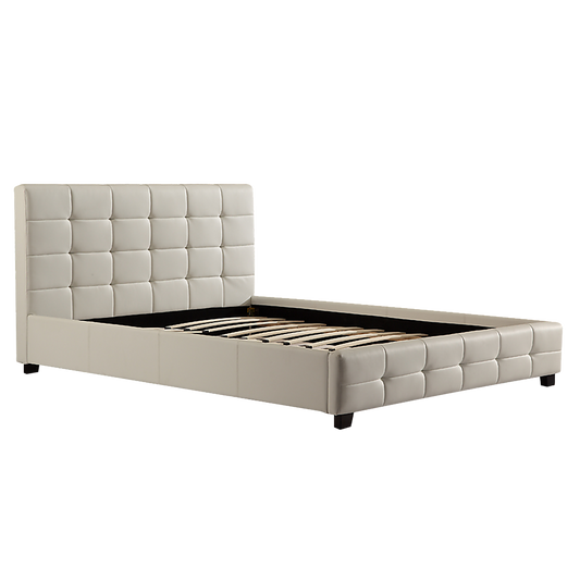 Queen PU Leather Deluxe Bed Frame White - Cosy Abode