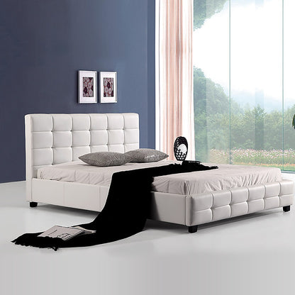 Queen PU Leather Deluxe Bed Frame White - Cosy Abode