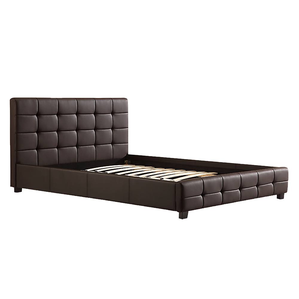 Queen PU Leather Deluxe Bed Frame Brown - Cosy Abode