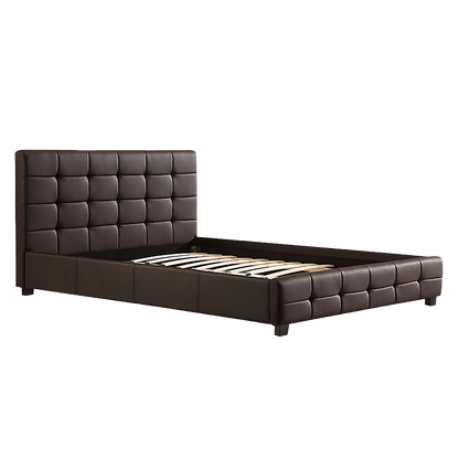 Queen PU Leather Deluxe Bed Frame Brown - Cosy Abode