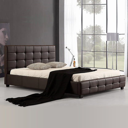 Queen PU Leather Deluxe Bed Frame Brown - Cosy Abode