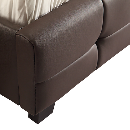 Queen PU Leather Deluxe Bed Frame Brown - Cosy Abode