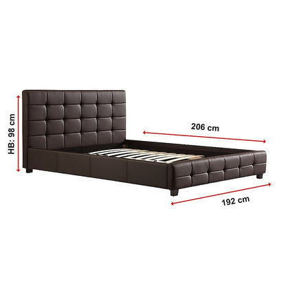 Queen PU Leather Deluxe Bed Frame Brown - Cosy Abode
