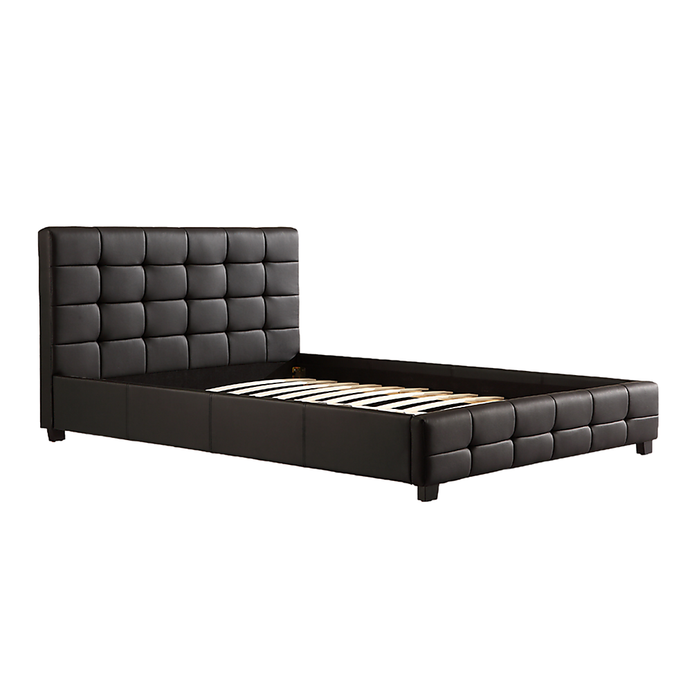 Queen PU Leather Deluxe Bed Frame Black - Cosy Abode