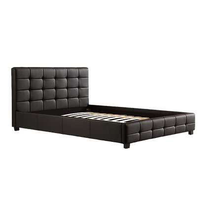 Queen PU Leather Deluxe Bed Frame Black - Cosy Abode
