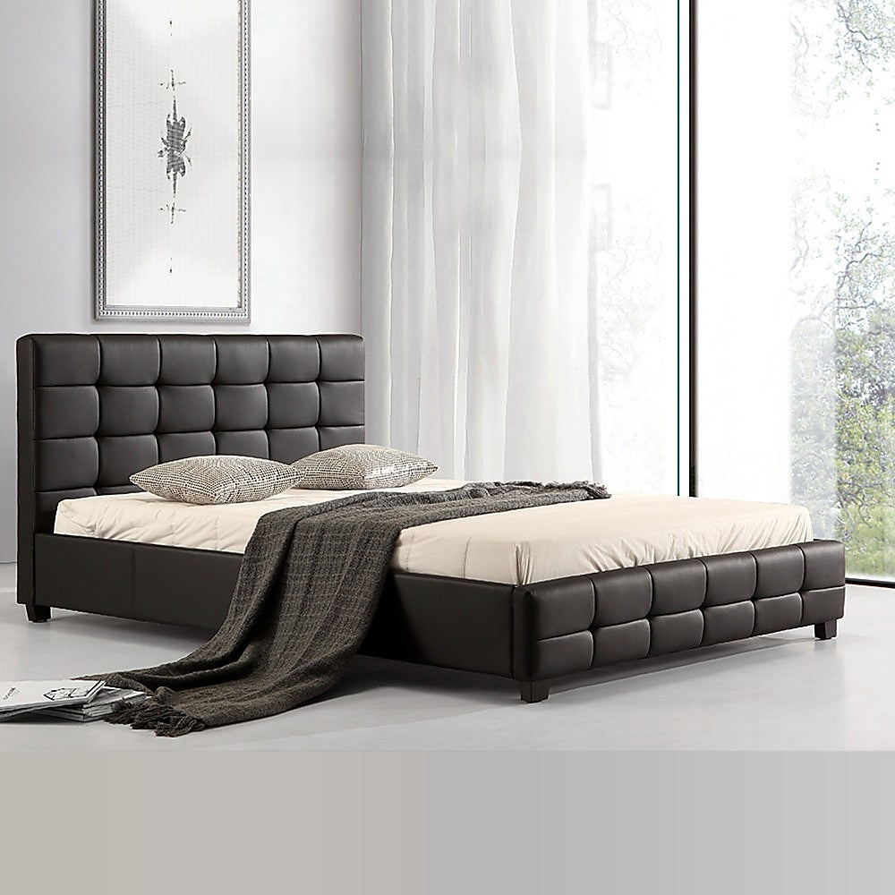 Queen PU Leather Deluxe Bed Frame Black - Cosy Abode