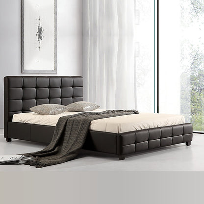 Queen PU Leather Deluxe Bed Frame Black - Cosy Abode
