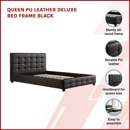 Queen PU Leather Deluxe Bed Frame Black - Cosy Abode