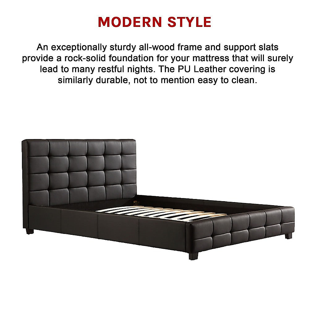 Queen PU Leather Deluxe Bed Frame Black - Cosy Abode