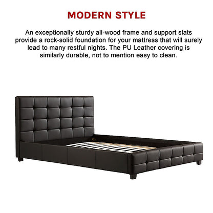 Queen PU Leather Deluxe Bed Frame Black - Cosy Abode