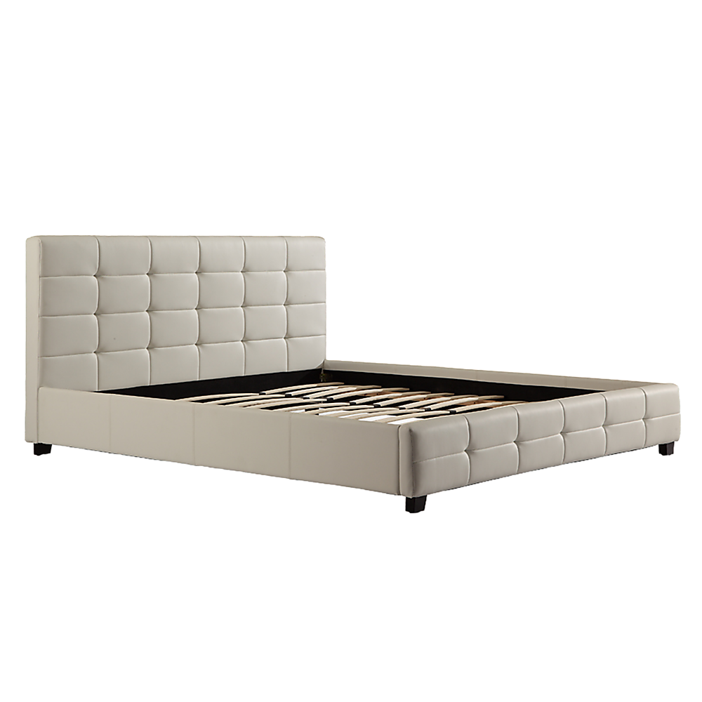 King PU Leather Deluxe Bed Frame White - Cosy Abode