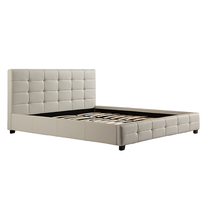 King PU Leather Deluxe Bed Frame White - Cosy Abode