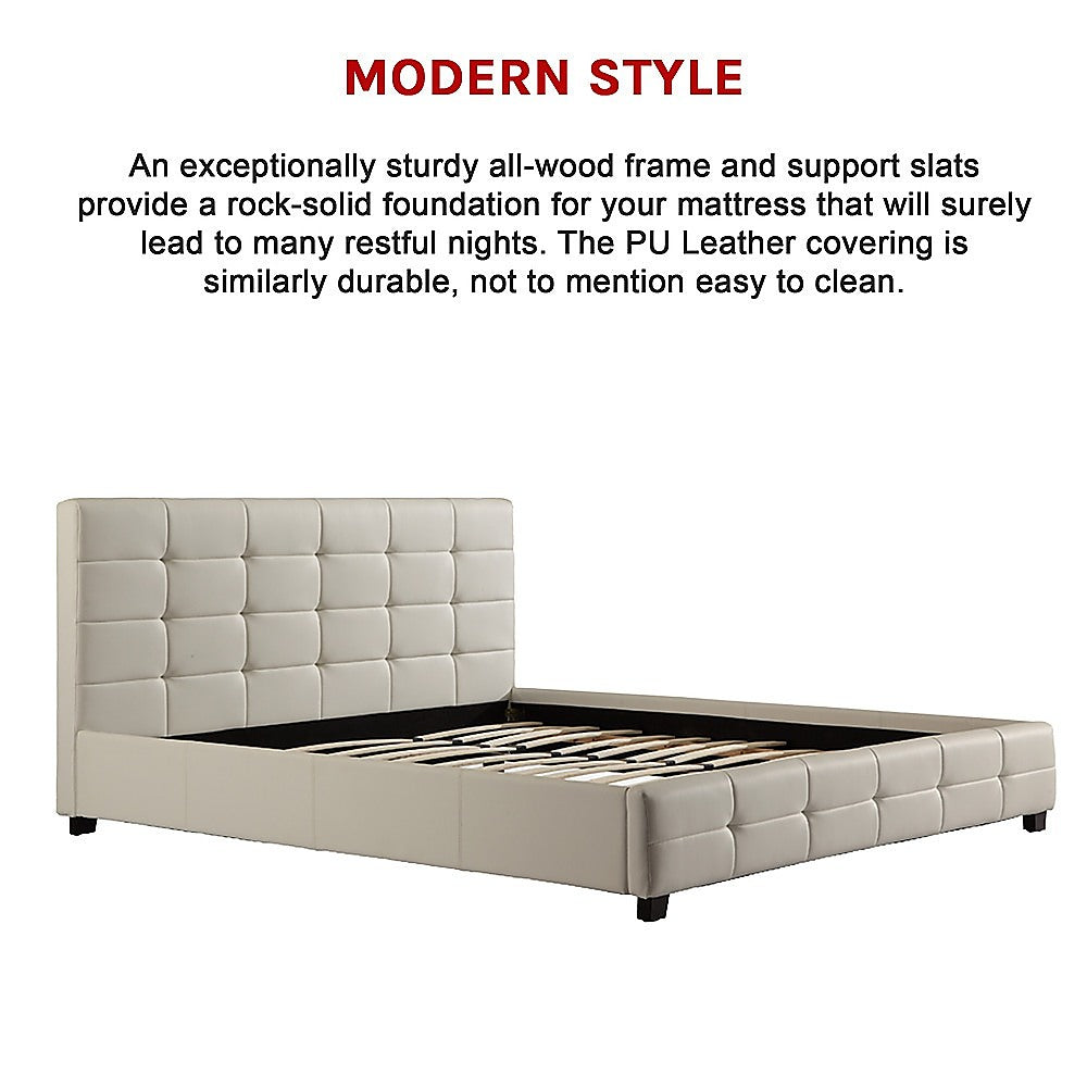 King PU Leather Deluxe Bed Frame White - Cosy Abode