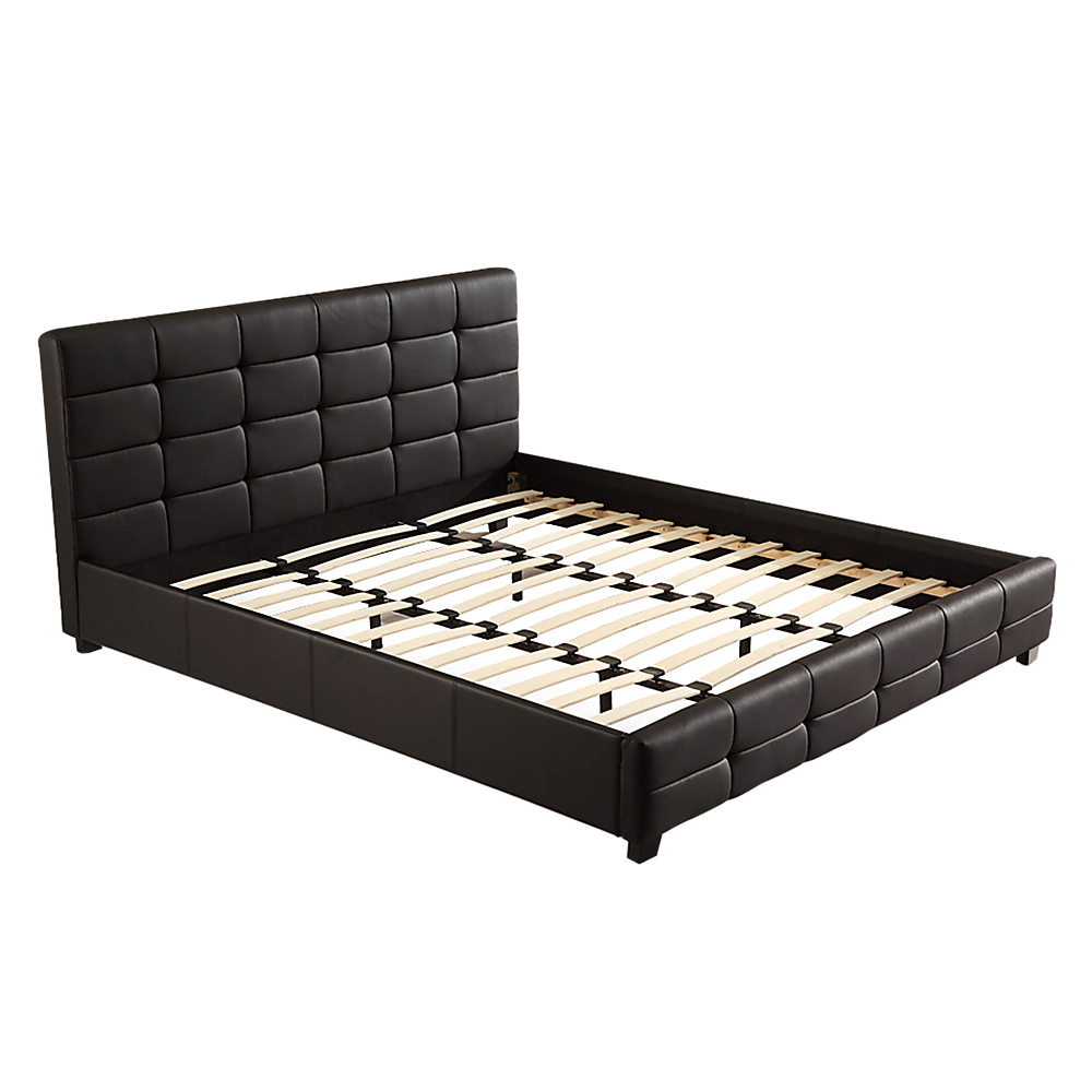 King PU Leather Deluxe Bed Frame Black - Cosy Abode