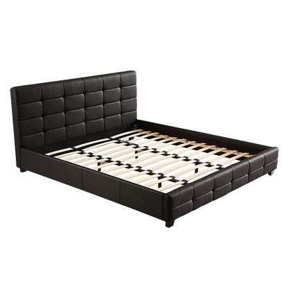 King PU Leather Deluxe Bed Frame Black - Cosy Abode
