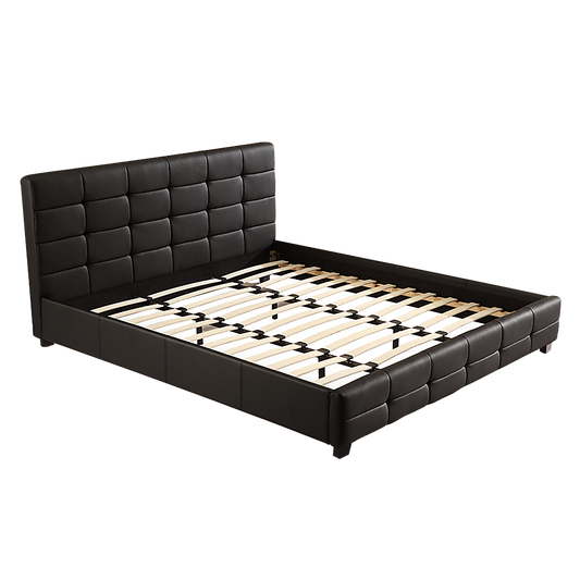 King PU Leather Deluxe Bed Frame Black - Cosy Abode