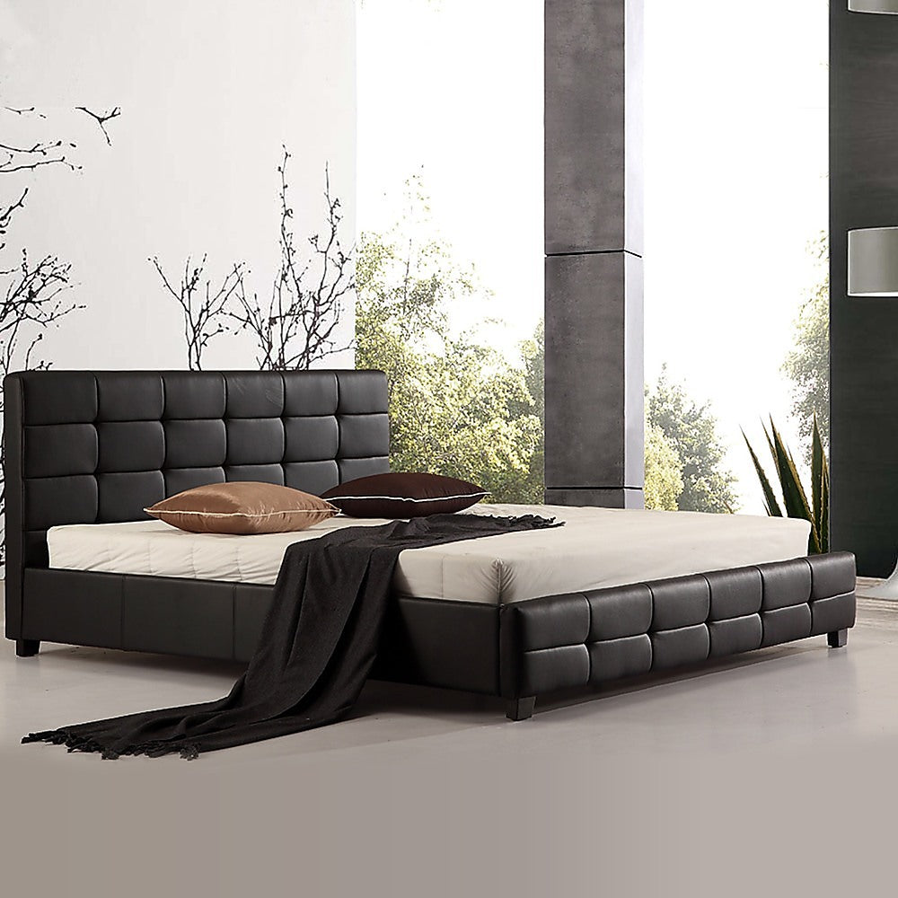 King PU Leather Deluxe Bed Frame Black - Cosy Abode
