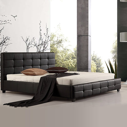 King PU Leather Deluxe Bed Frame Black - Cosy Abode