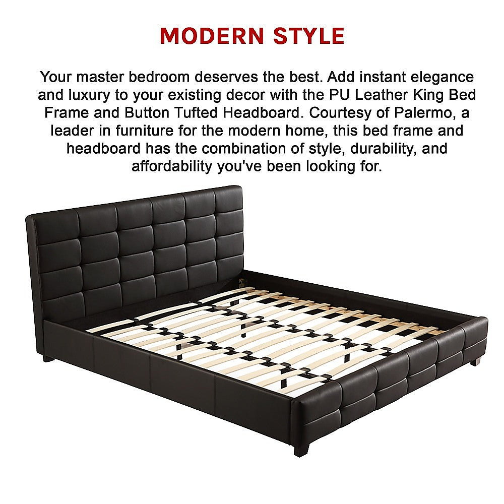 King PU Leather Deluxe Bed Frame Black - Cosy Abode