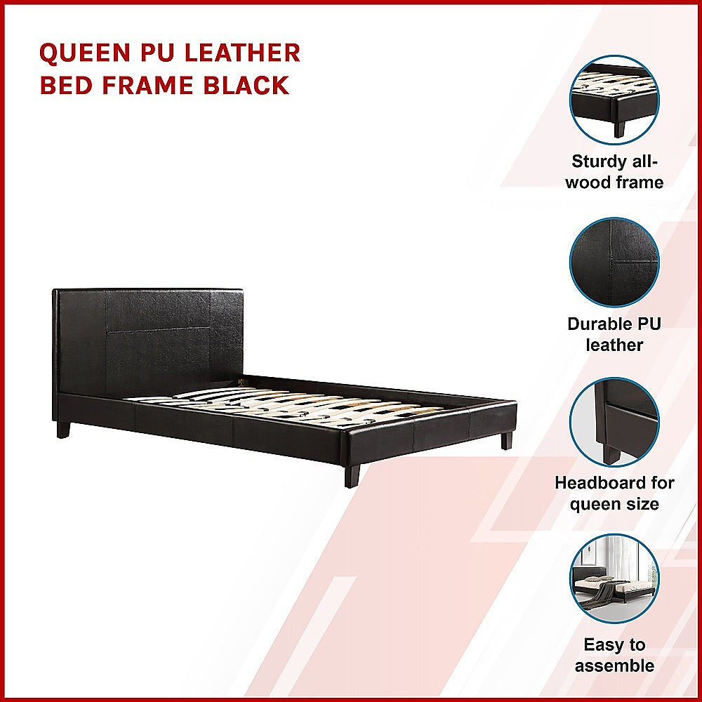 Queen PU Leather Bed Frame Black - Cosy Abode