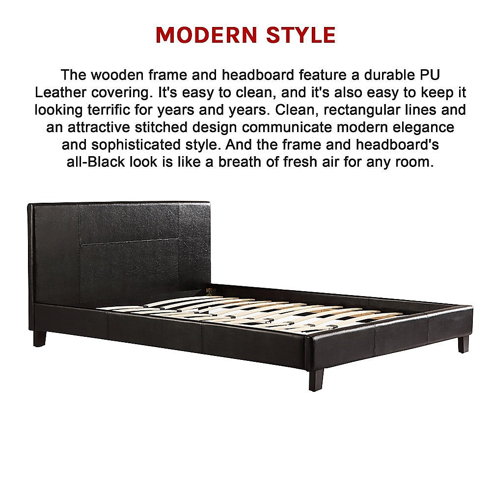 Queen PU Leather Bed Frame Black - Cosy Abode
