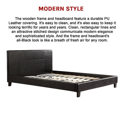 Queen PU Leather Bed Frame Black - Cosy Abode