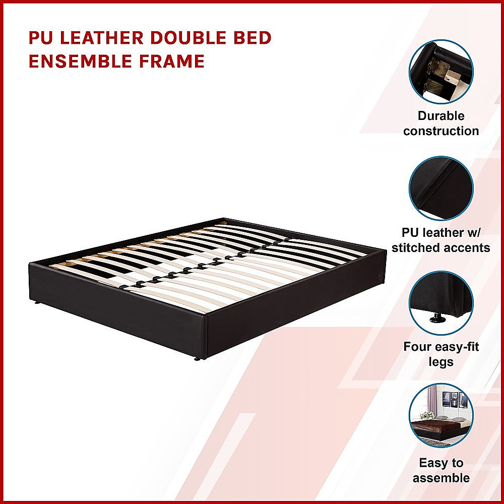PU Leather Double Bed Ensemble Frame - Cosy Abode