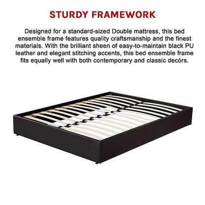 PU Leather Double Bed Ensemble Frame - Cosy Abode