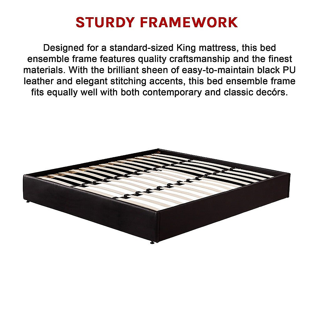 PU Leather King Bed Ensemble Frame - Cosy Abode