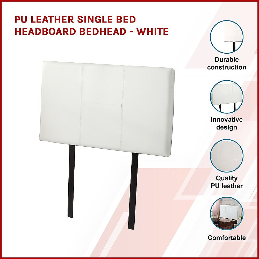 PU Leather Single Bed Headboard Bedhead - White - Cosy Abode