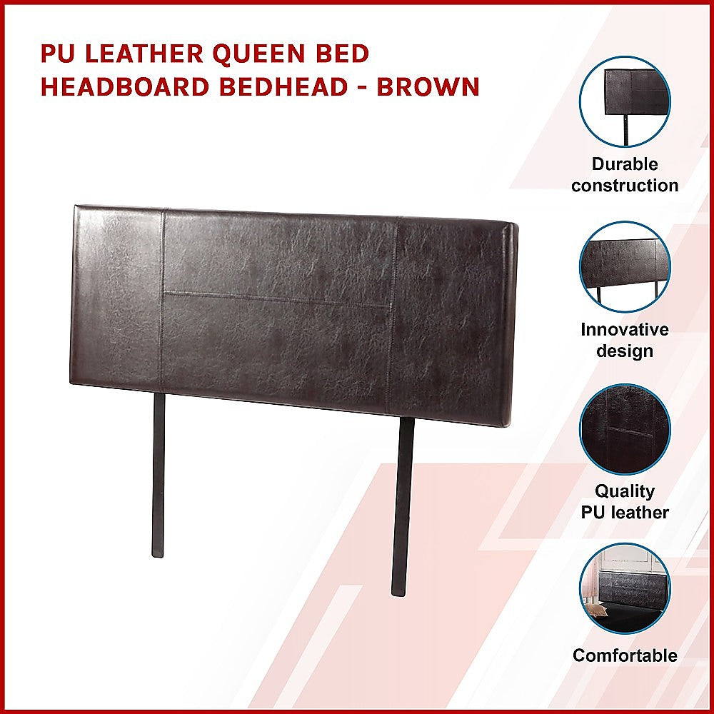 PU Leather Queen Bed Headboard Bedhead - Brown - Cosy Abode