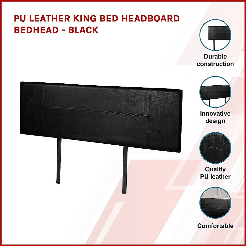 PU Leather King Bed Headboard Bedhead - Black - Cosy Abode